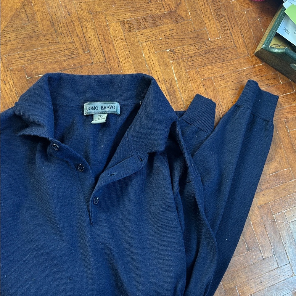 Men's Navy Blue Sweater, Merino Wool, Runs Short and Smal, XXL